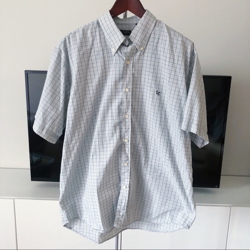 Lee Cooper Men’s Blue White Plaid Short Sleeve Casual Button Down Shirt